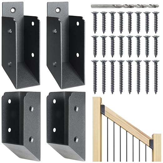 201 Stainless Steel 2" x 4" (1 ½" x 3 ½" Actual) Deck Railing 35° Stair Connectors, for Deck Railing Stair Handrail Connection Installation Deck Railing Bracket (2 Pair-Black)