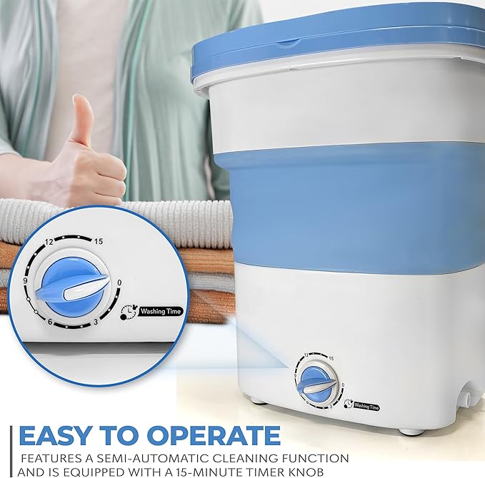 PURE CLEAN Portable Washing Machine Mini Washer Lightweight Collapsible Bucket - Perfect for Camping, Travelling, Apartment