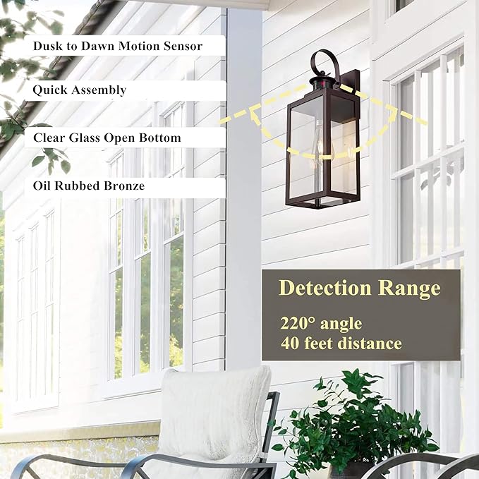 MICSIU 2 Pack Motion Sensor Outdoor Wall Lights Fixture, 18 Inch Oil Rubbed Bronze Dusk to Dawn Outdoor Lighting, Extra Large Exterior Wall Lights for House, Porch, Pathway, Patio