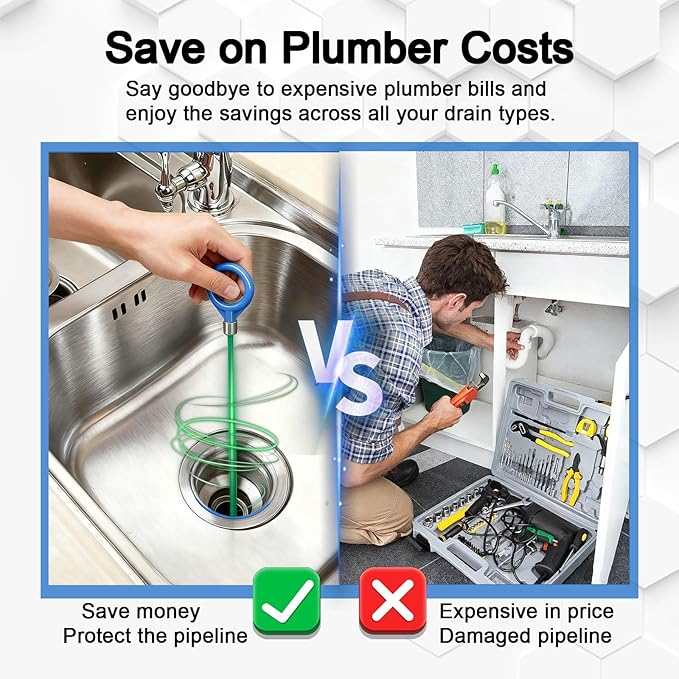 3Pcs Drain Snake Hair Remover Tool, 50 IN Sink Snake - A Highly Effective Drain Cleaner Tool for Various Bathroom Drains like Sink, Bathtub and Shower to Unclog Swiftly