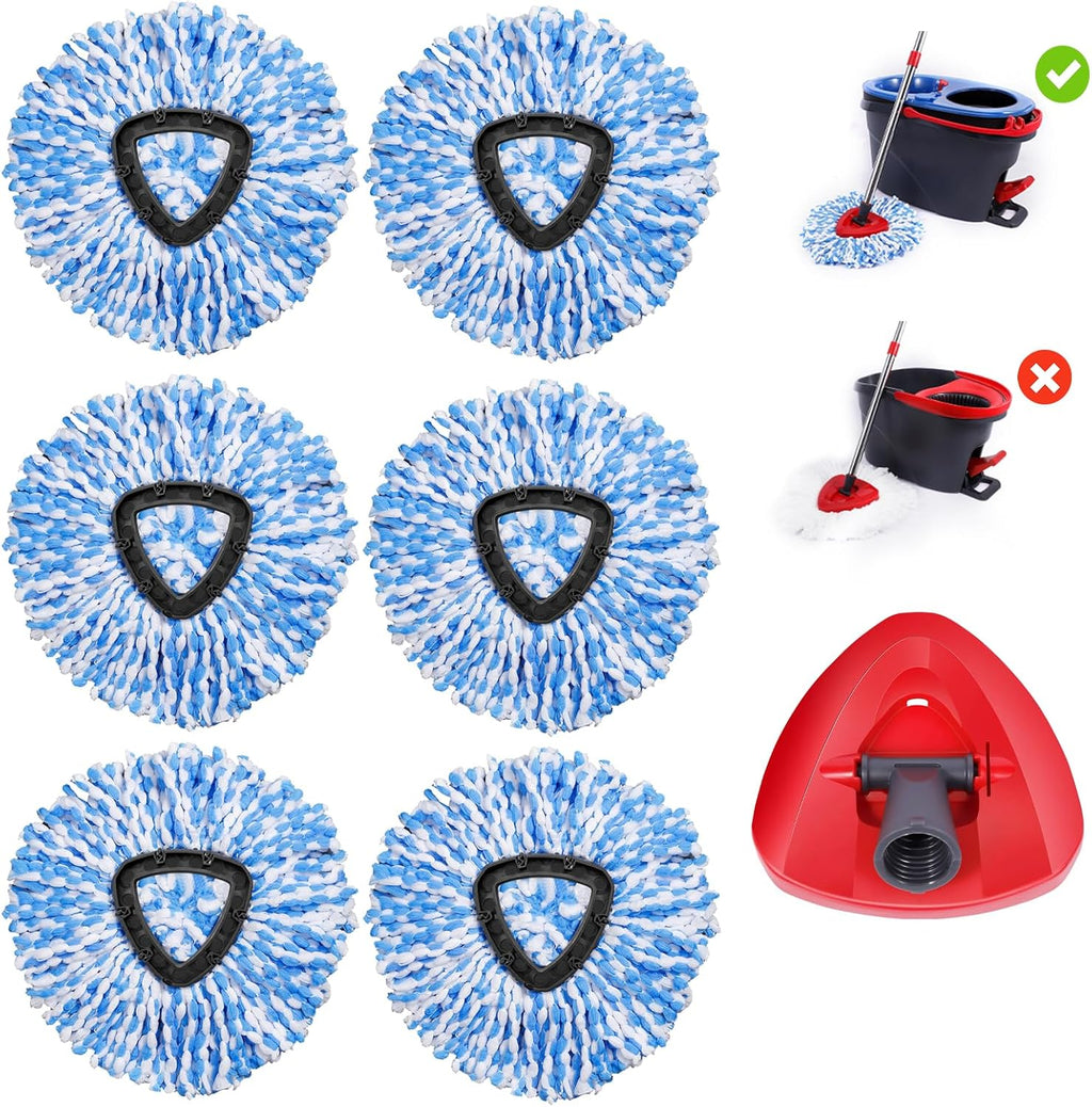 6 Pack Mop Replacement Heads Compatible with Oceda RinseClean 2-Tank System - Includes 1 Mop Base,6 Microfiber Mop Refills, Easy Cleaning Mop Head Replacement