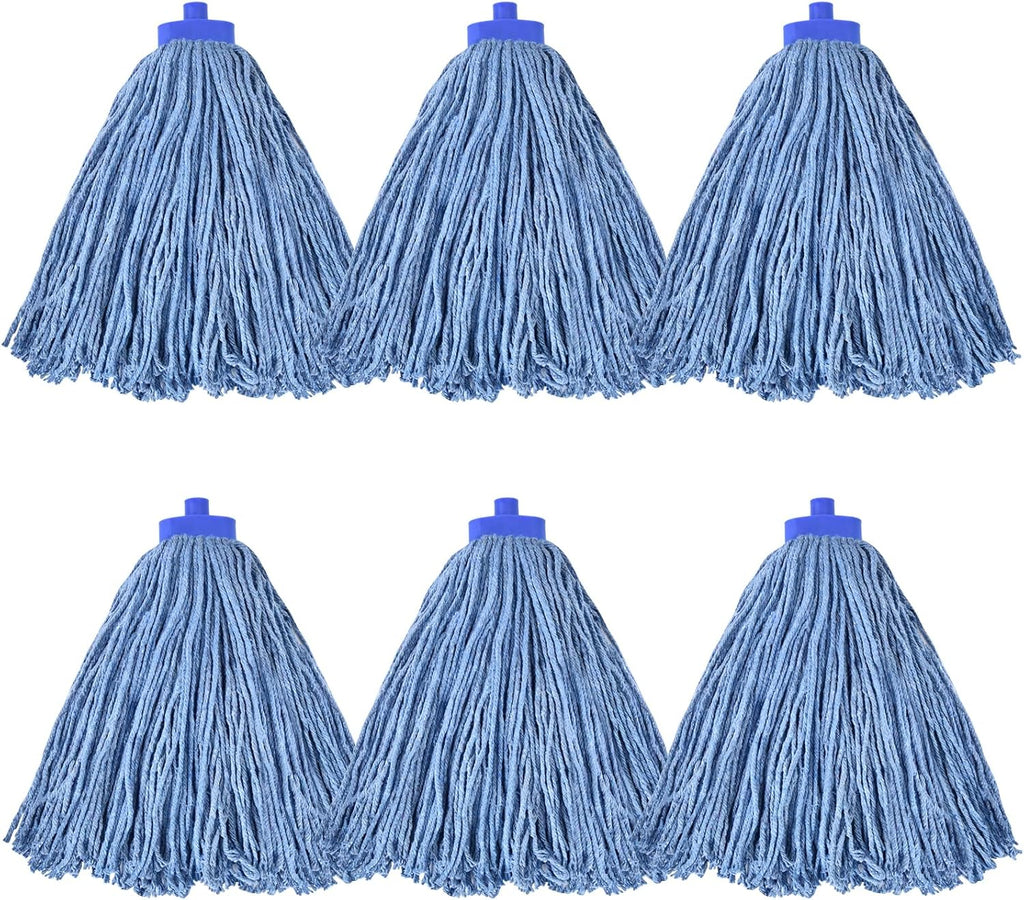 Matthew Cleaning Screw-on Heavy Duty Cotton Wet Mop Replacement Heads(Blue, Medium,6 Pack) with 2 Pack Microfiber Cloth for Residential & Commercial Floor Cleaning Use- Fit Standard American Screw