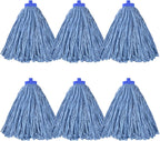 Matthew Cleaning Screw-on Heavy Duty Cotton Wet Mop Replacement Heads(Blue, Medium,6 Pack) with 2 Pack Microfiber Cloth for Residential & Commercial Floor Cleaning Use- Fit Standard American Screw