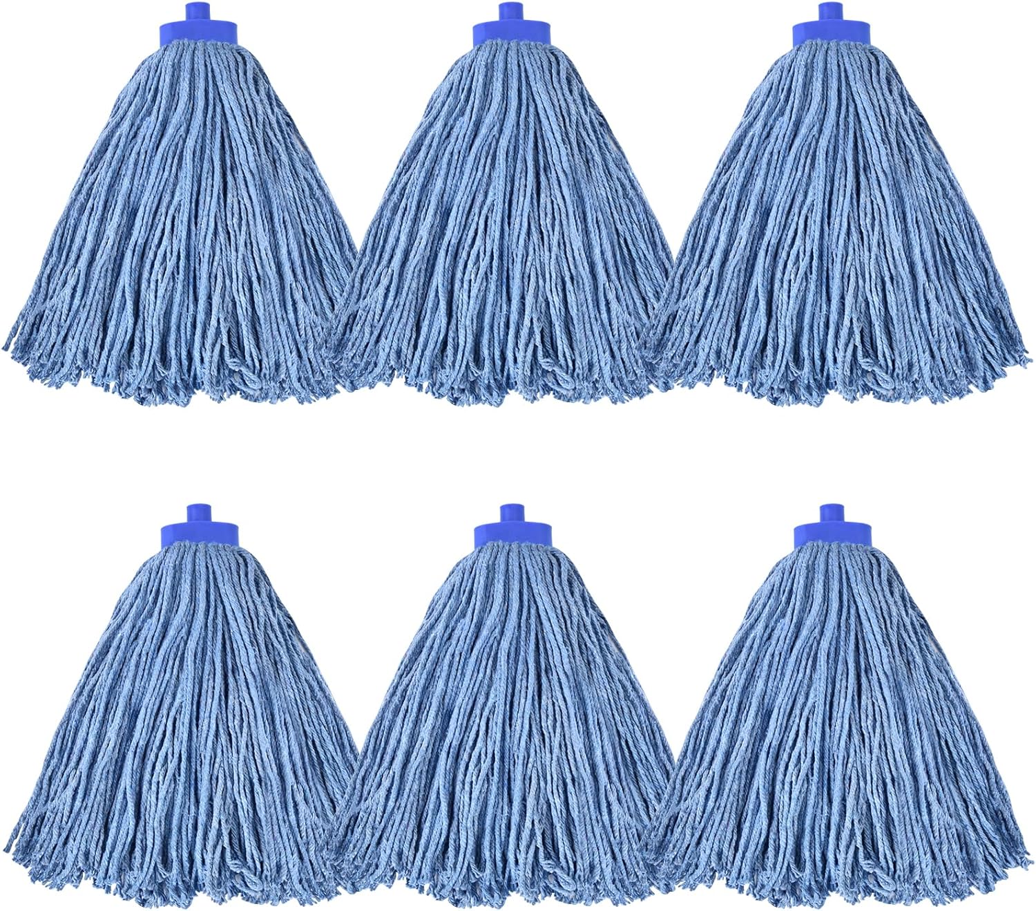 Matthew Cleaning Screw-on Heavy Duty Cotton Wet Mop Replacement Heads(Blue, Medium,6 Pack) with 2 Pack Microfiber Cloth for Residential & Commercial Floor Cleaning Use- Fit Standard American Screw