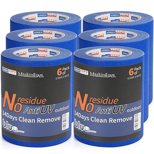ADHES Upgrade Blue Painters Tape, Masking Tape for Painting 6 Rolls x 0.94 Inch x 60 Yards, Blue Paint Tape No Residue Outdoor Anti UV Multi Surface Use, Total 360 Yards