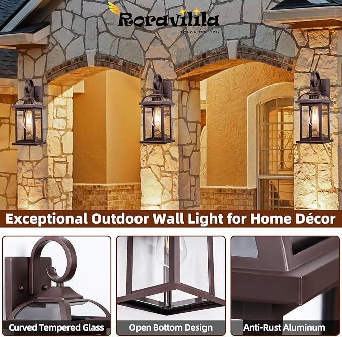 Bronze Outdoor Wall Lanterns Aluminum Anti-Rust Porch Lights 2-Pack, Exterior Light Fixtures IP65 Waterproof Clear Glass Brown Outdoor Sconces Lamps Wall Mount, Oil Rubbed Bronze