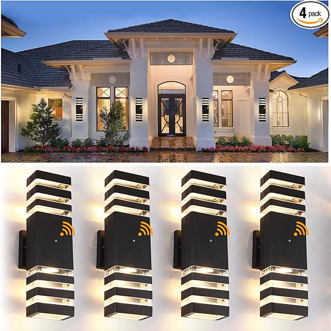 Dusk to Dawn Outdoor Wall Light Fixture 4 Pack, Up and Down Lights Outdoor Wall Sconces, Aluminum Waterproof Outside Lights for House Porch Hallway Garage