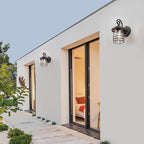 MICSIU Textured Black Exterior Wall Sconce Lantern, 9.8 Inch Outdoor Wall Lighting with E26 Based Socket，Clear Seedy Round Small Outside Lights for House, Entryway, Home, Patio, Garage, Doorway