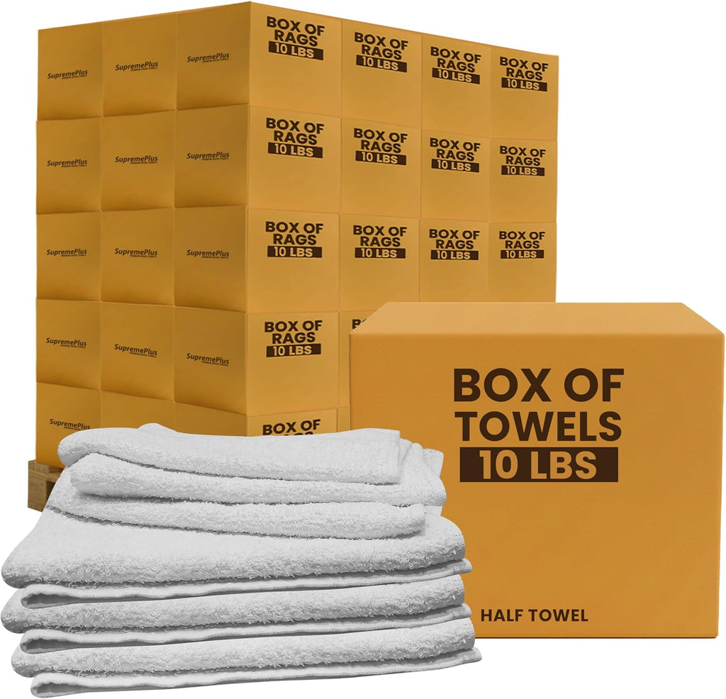 Premium Terry Towels for Cleaning - 600 lbs Pallet - 60x10 lbs. Box, 20”x20” - 100% Cotton Towels Cleaning Rags - White Terry Cloth Rags for Garage, Shop, Auto, Home & Janitorial Use