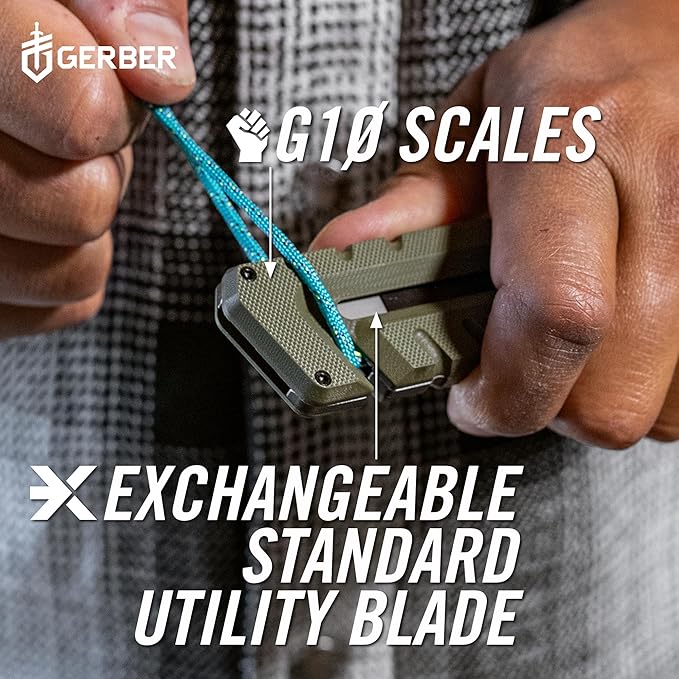 Gerber Gear Prybrid Utility Knife with Pry Bar, EDC Multi-Tool Pocket Razor Knife with Retractable Blade, Green