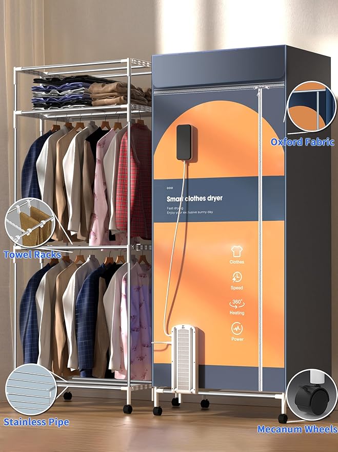 Portable Clothes Dryer, 110V -1600W Portable Dryer, 67Inch -3 Tier Foldable Clothes Dryers Rack, Energy Saving Portable Dryer for Apartment, Indoor, Travel, RV