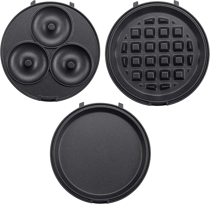 3 in 1 Mini Breakfast Maker- Make Mini Waffles Donuts Pancakes or Eggs all in 1 Multi Use Appliance- Easily Swap & Clean Interchangeable Griddle Plates- Small Electric Nonstick Holiday Baker Xmas Gift