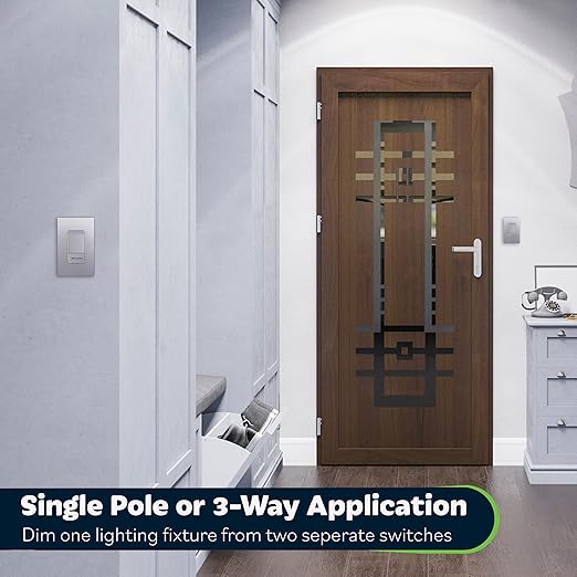 TOPGREENER Dimmer Switch with Light Adjustment Slider, Single Pole or 3 Way, 150W LED, 600W Incandescent/Halogen, 120V 60Hz, UL Listed, TGDMDS-120-SV, Silver