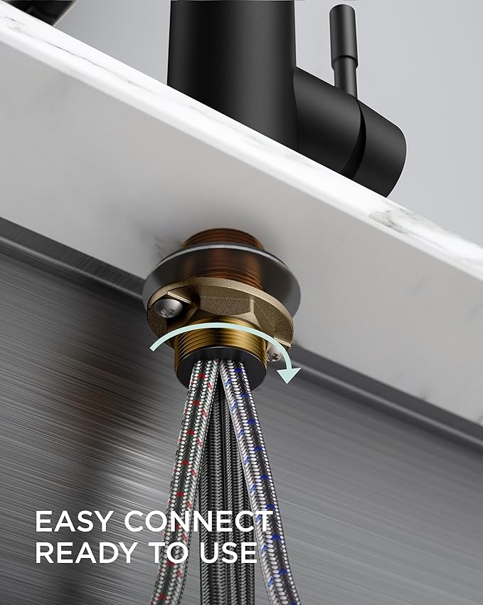 FORIOUS Black Kitchen Faucet with Soap Dispenser, Stainless Steel Single Handle Modern Spring Commercial Sink Faucet with Pull Down Sprayer for Laundry & Utility Room RV Camp Bar Farmhouse