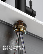 FORIOUS Black Kitchen Faucet with Soap Dispenser, Stainless Steel Single Handle Modern Spring Commercial Sink Faucet with Pull Down Sprayer for Laundry & Utility Room RV Camp Bar Farmhouse