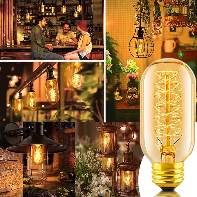 Edison Light Bulb 60w, 6 Pack Dimmable T45 Retro Bulb, 110v-130v, E26 Base Decorated Antique Filament Bulb, Amber Glass, 2200k Warm Yellow Incandescent Bulb, Used for Home Lighting