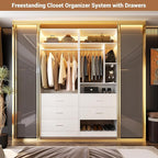 4FT Closet Systems with 5 Wood Drawers, 48 Inch Closet Organizer System with 2 Hanging Rods & 7 Shelves, Heavy Duty 48" Walk-in Closet , White (48"L x 15" W x 80" H)