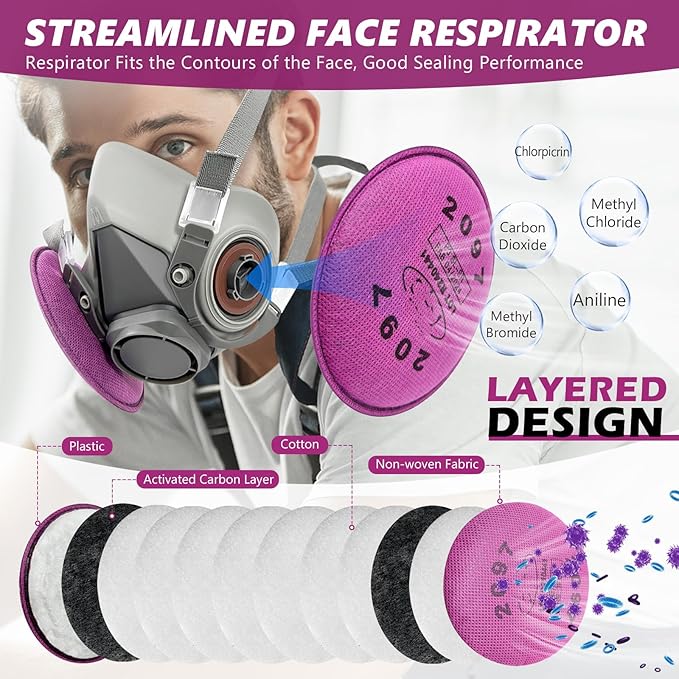 Respirator Mask with Filters, Reusable Half Face Respirator Mask for Asbestos, Resin, Fume, Dust, Welding, Painting