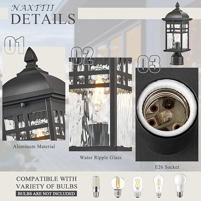 Outdoor Post Light Hard Wired Black Aluminum Pole Lights Outdoor 16 Inch Height Waterproof Column Lighting for Garden Pathway and Fence