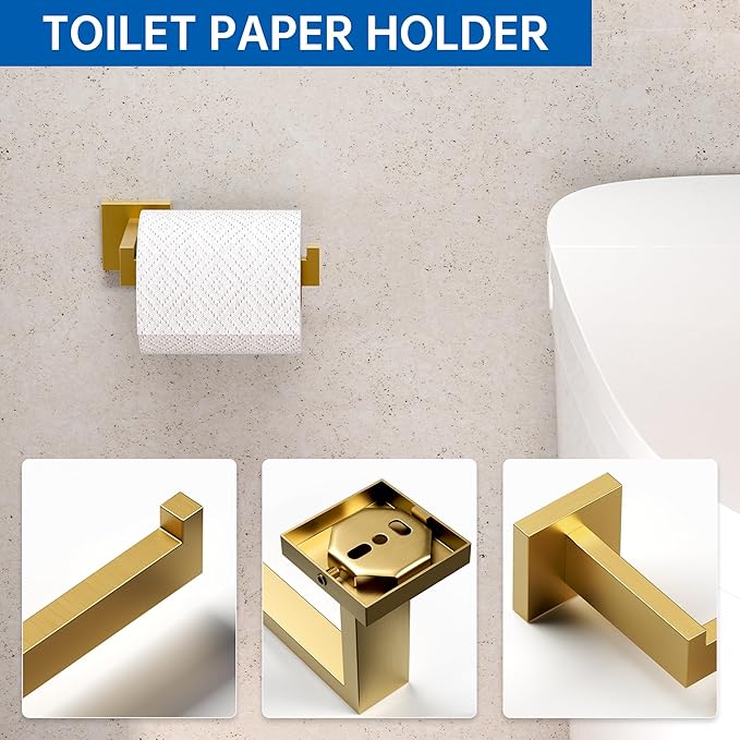 10-Piece Bathroom Hardware Accessories Set, 16 Inch SUS304 Stainless Steel Towel Bar Set, Wall Mounted Bathroom Towel Holders, Towel Hooks with Toilet Paper Holder