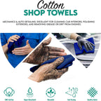 ZUPERIA Cotton Shop Towel – Multipurpose Cleaning Cloths (14" x 12" - Pack of 150 - Blue) Reusable Shop Rags for Automobiles, Industrial, Restaurants, Garage, and Homes