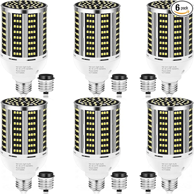 65W LED Corn Light Bulb 6 pack(650W Equivalent ) ,Daylight 5000K E26/E39 Commercial Grade 7800LM Medium Mogul Base LED Lamp,Large Area Lights For Outdoor Indoor Garage Warehouse Factory Bay Light