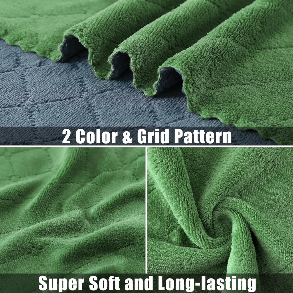 Mordimy 24 Pack Kitchen Cloths Dish Towels (10" x 10", Dark Grey & Grass Green), Super Soft and Absorbent Dish Cloths, Coral Velvet Microfiber Cleaning Cloth, Nonstick Oil Fast Dry Dishcloths