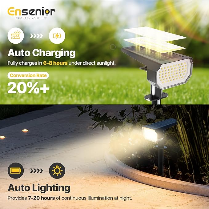 Ensenior Solar Spotlights Outdoor, Brightness Adjustable 3000K LED Solar Garden Lights, 56 LEDs Solar Powered Landscape Lights, Auto ON/Off, Waterproof, for Yard/Garden/Pathway - 4 Pack