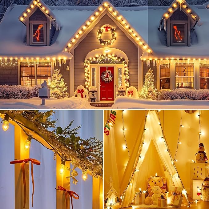 25 Pack Clear Christmas Light Bulbs, E12 Candelabra Base, 5 Watt for String Lights, Replacement C7 Incandescent Bulbs