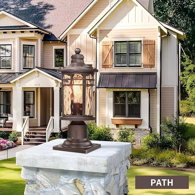 Darkaway Outdoor Post Light,2pcs Lamp Post Light Fixture, Waterproof Aluminum Housing with Amber Ripple Glass for Garden Patio Pathway Entry