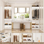 Unikito Freestanding Closet System with Wood Drawer and 4 Cubby Storage, Closet Organizer with Hanging Rods & Shelves, 25‘’W X 80'' H Clothes Garment Rack, Walk in Closet Tower Wardrobe, White