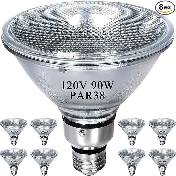 PAR38 Halogen Flood Light Bulbs, 90W Equivalent, 120V, E26 Base, 2700K Warm White Light for Indoor and Outdoor 8 Pack