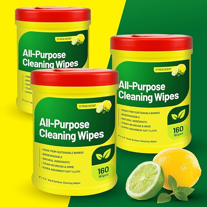 RTS Companies Inc All-Purpose Cleaning Wipes, Citrus Scent, Biodegradable, Multi-Surface, 160 Wipes (3 Pack)
