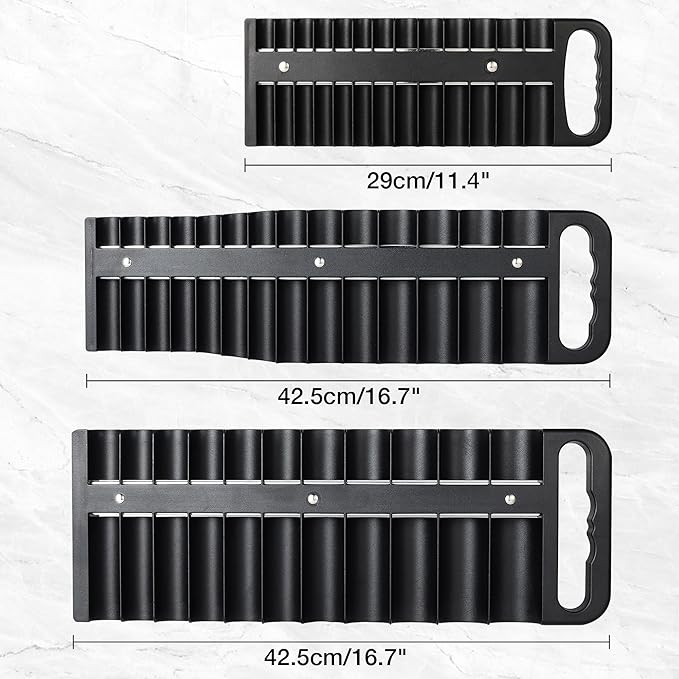 Magnetic Socket Organizer Set, 3-Piece Black Portable Magnetic Socket Holder Tray, Heavy Duty Socket Racks For 1/2-inch& 3/8-inch& 1/4-inch Drive, Hold 76 Sockets - Fit Shallow&Deep Sockets