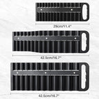 Magnetic Socket Organizer Set, 3-Piece Black Portable Magnetic Socket Holder Tray, Heavy Duty Socket Racks For 1/2-inch& 3/8-inch& 1/4-inch Drive, Hold 76 Sockets - Fit Shallow&Deep Sockets