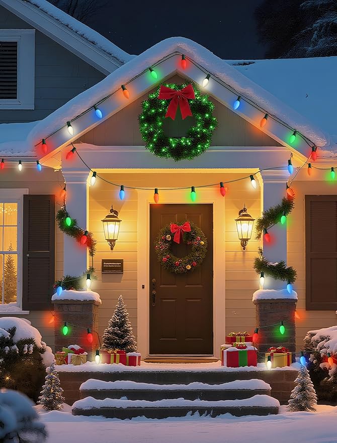 SUNSGNE C9 LED Christmas Multicolor Replacement Light Bulbs, 25 Pack Vintage Shatterproof Colored Christmas Light Bulbs, E17 Intermediate Base