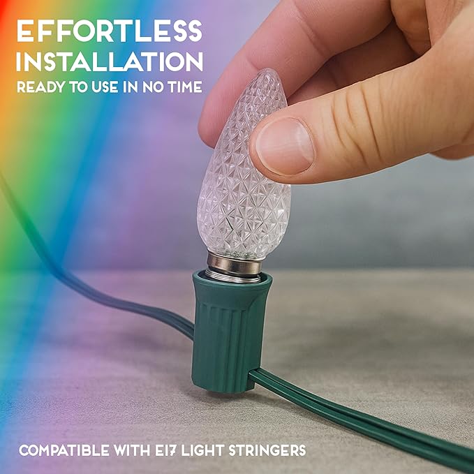 HLO Lighting Set of 500 C9 LED Christmas Lights | Multi-Colored (R, G, B, Y, P) C9 LED Light | Faceted Bulbs for Indoor & Outdoor Use | Christmas Outdoor Décoration