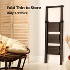 HillhutApex 3 Step Foldable Aluminum Step Ladder with Handgrip, Anti-Slip Pedal, 330lbs Capacity, Lightweight & Portable for Home, Kitchen, Office, Garage (Walnut)