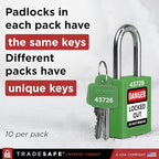 TRADESAFE Lockout Tagout Locks Set - 10 Green Keyed Alike Padlocks, 2 Keys Per Lock, OSHA Compliant Loto Locks for Lock Out Tag Out Stations, Premium Grade
