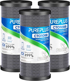 PUREPLUS Coconut Shell Water Filter Cartridge | Activated Carbon Block CTO | Universal Whole House 5 Micron 10 inch Cartridge | Compatible with WFHDC8001, CB-BB-10, EPM, EP-BB, 3Pack