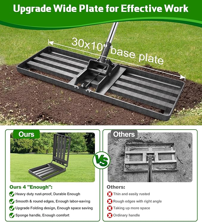 Lawn Leveling Rake, 30x10 Inch Heavy-Duty Levelling Rake with 6.2FT Adjustable Stainless Steel Handle, Lawn Leveler Tool for Yard, Garden, Golf Course, Farm Pasture