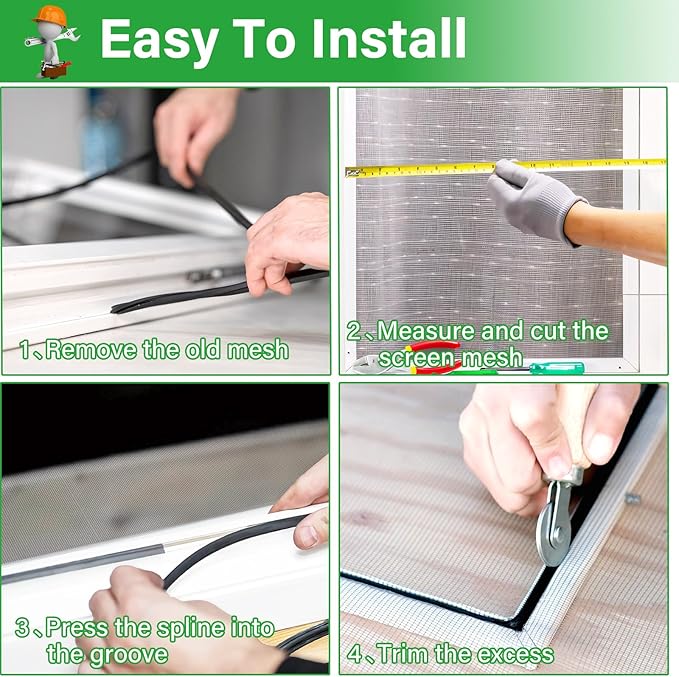 Window Screen Replacement Kit 48 Inch X 132 Feet Durable High Hardness Nanofibers Roll Screen Mesh Window Screen Repair Kit Black for Any Door and Window