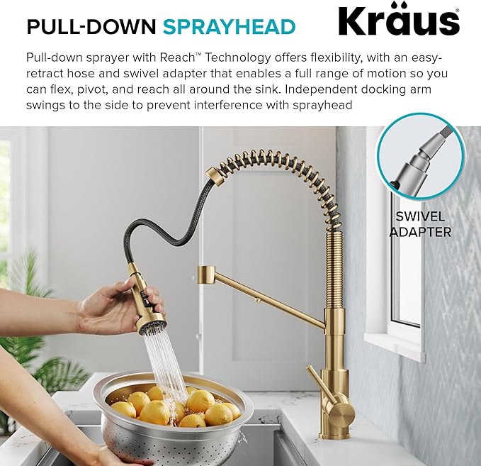 Kraus Bolden 2-in-1 Pull-Down Single Handle Kitchen Sink Filter Water Faucet for Reverse Osmosis or Water Filtration System in Brushed Brass, KFF-1610BB