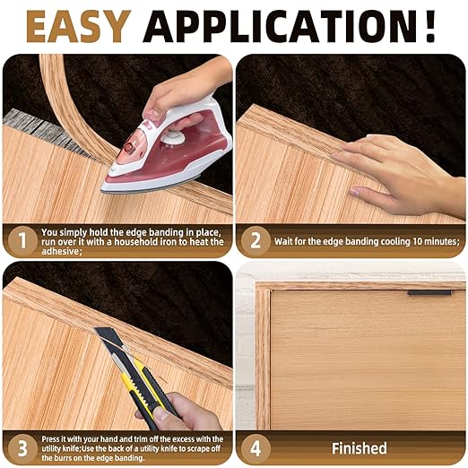 GSCIT Club Red Oak Edge Banding, 2 inch x 250ft roll of Veneer Edge Banding - Pre-glued Flexible, Real Wood Tape for Cabinet Repair & Furniture Restoration