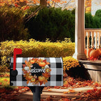 Fall Welcome Mailbox Covers Magnetic Large Size Autumn Pumpkin Buffalo Plaid Mailbox Cover Oversized Post Mailbox Wrap Outdoor Decor for Garden Yard 21x25.5 Inch