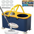 2025 Upgraded Gen 1 Mop and Bucket with 360° Swivel Wheels for Easy Rolling, Clean & Dirty Water Separation, Hands-Free Wringer, 6 Microfiber Mop Heads for Wood, Tile, and Floor Cleaning – Blue/Yellow