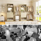 Unikito Closet System, 6-14FT Walk in Closet Organizer with 8 Drawers and Mirror, 168" Wood Closets Insert with Tower, Sturdy Wardrobe Closets Garment Rack with Extendable Hanging Rods, White Oak