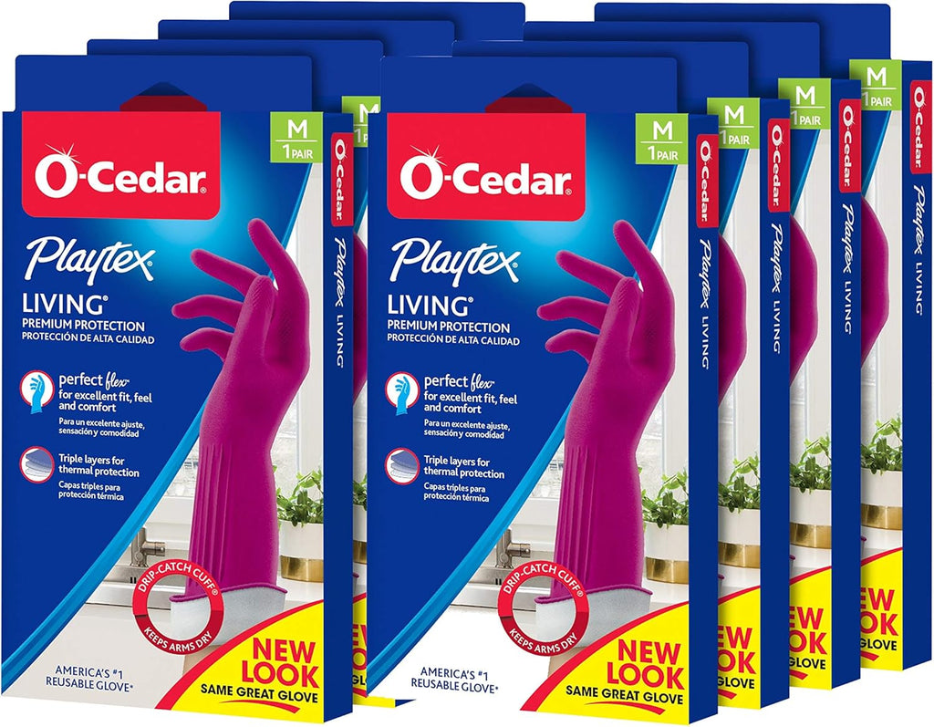 PLAYTEX Living Reuseable Rubber Cleaning Gloves (Medium, 8 Pairs), Premium Protection Reusable Household Gloves