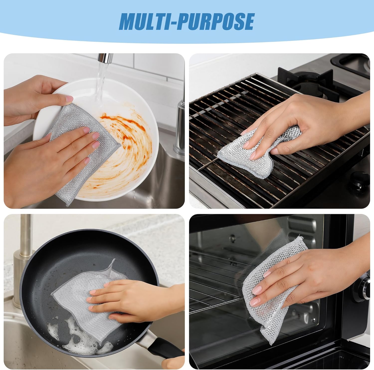 50pcs Non Scratch Wire Dishcloth, Multipurpose Wire Dishwashing Rags for Wet and Dry, Reusable Stainless Steel Cleaning Cloth, Kitchen Metal Dish Cloths for Washing Dishes Sinks, Dishes, Stove Top