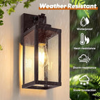 BesLowe 14” Upgraded Motion Sensor Outdoor Wall Lights, Dusk to Dawn Porch Lights Outdoor Wall Sconces, 3 Lighting Modes Exterior Lighting Fixtures with Hooks, Brown Outside Lights for House, 2-Pack